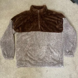 Zenana Brown Oversized Quarter Zip Sherpa Pullover Size L thumbnail 2