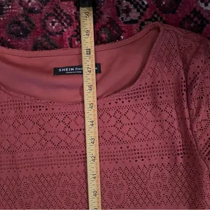 SheIn Rust brown lace overlay long sleeve midi dress thumbnail 3