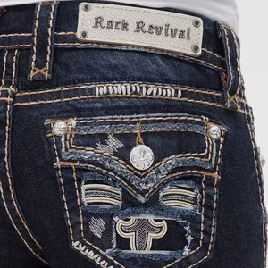Rock Revival Karla Straight Leg Jeans Distressed Dark Wash Size 25 thumbnail 3