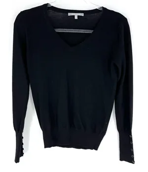 WOW Couture Fitted Ribbed V-Neck Fine‎ Gauge Sweater Black S thumbnail 1