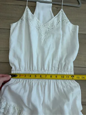 Karina Grimaldi Lucia White Eyelet Sleeveless Tiered Ruffle Skirt Mini Dress S thumbnail 9
