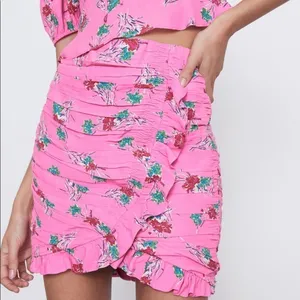 Zara Pink Floral Print Ruffle Mini Skirt Sz. XS Spring Summer Hottie thumbnail 1