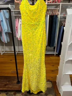 Boutique Yellow strapless sequined maxi prom dress thumbnail 7