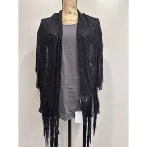NWT Free People x Do Everything In Love Black Lace Fringe Kimono‎ Shawl Cardigan thumbnail 3