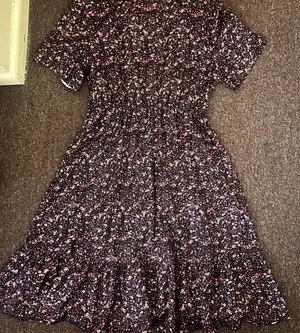 Floral Print Women's Short Sleeve Dress - Purple and Pink thumbnail 1