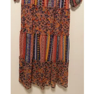 Figueroa & Flower Midi Dress Sz XL Smocked Tiered Floral Striped Boho Peasant thumbnail 7