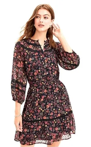 Loft Floral Clip Tiered Button‎ Puff Sleeve Fall Floral Dress Size Medium Tall thumbnail 1