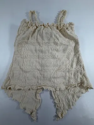 Micaela Boho Tie‎ Front Knit Cardigan Cream Cottagecore Short Sleeve XS thumbnail 3