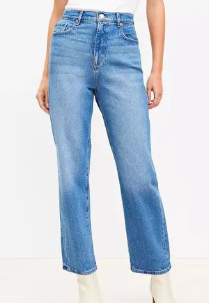 Ann Taylor LOFT Blue Denim High Rise Straight Jeans in Vintage Mid Indigo Wash thumbnail 9