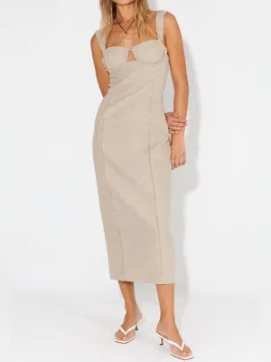 Hansen & Gretel Fowler Midi Dress In Sand Sz S thumbnail 6