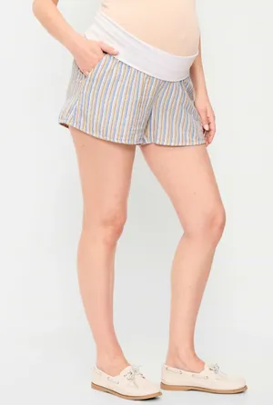 Old Navy maternity Striped Blue & Yellow High-Waist Shorts thumbnail 1