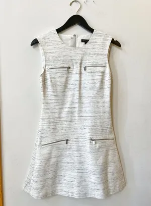 White + Grey Printed Fit and Flare Dress thumbnail 1