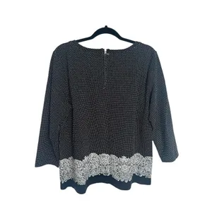 Talbots Womens Polka Dot‎ Lace Printed Knit Blouse Top Black White Size Large thumbnail 4