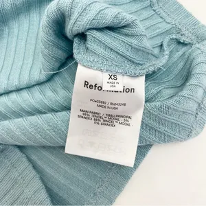 Reformation Peggy Ribbed Polo Two Button Crop Top Turquoise Green Blue thumbnail 12