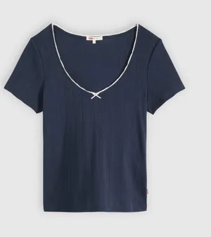 New levi navy top with lace thumbnail 1