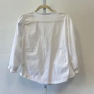 Adrienne Vittadini White‎ V-Neck Button Front Blouse Jersey Side Panels Medium thumbnail 2