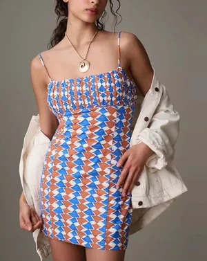 Maeve Ophelia Mini Dress Geometric Print Smocked Anthropologie Size 6‎ thumbnail 1
