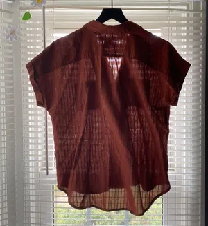 shimmer thread button front camp blouse, size medium thumbnail 10