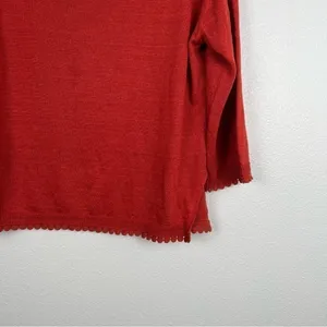 J Crew Linen Sweater With‎ Pom Pom Trim Red Sz XS thumbnail 5