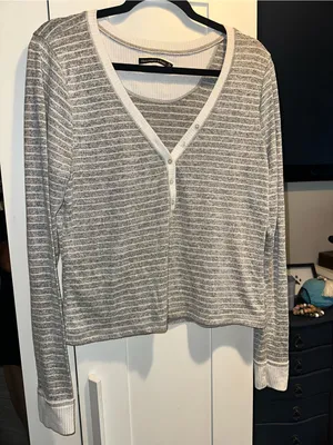Abercrombie & Fitch Lounge Ribbed Henley Striped Sleep Top $40 MSRP thumbnail 6