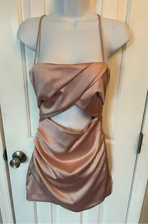 Zara pink cut out dress silk like material size large thumbnail 1
