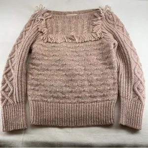 LoveShackFancy blush pink Kingston Sweater Speckled Cable Alpaca Pullover SZ S thumbnail 1