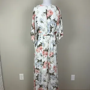 BALTIC BORN Maxi‎ Dress Womens Large White Floral Belted V-Neck Feminine Flowy L thumbnail 6