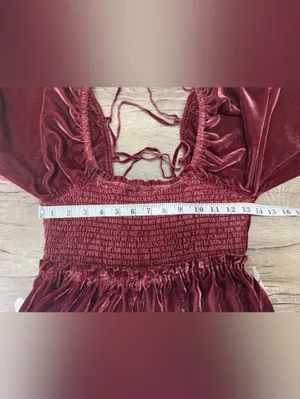 Free‎ People Daphne Burgundy Wine Velvet Babydoll Mini Dress size xs thumbnail 7