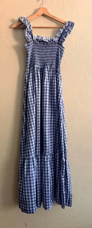 Smocked Grey Gingham Maxi Dress with Ruffle Straps Gray Size XL thumbnail 1