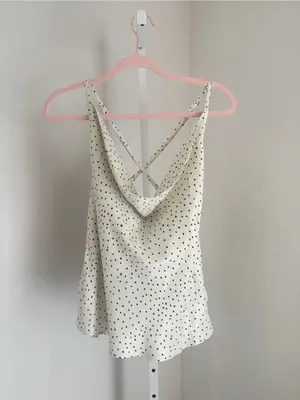 Anthropologie Conditions Apply Paulina Bias Cami Cream Polka Dot Cowl Neck Sz 1X thumbnail 2