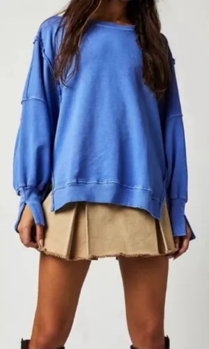 NWOT Free People We the Free Camden Sweatshirt - Blue Iris Periwinkle - Small thumbnail 1