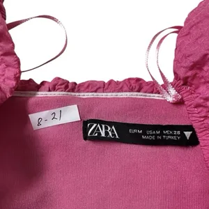 Zara Textured Weave Puff Sleeve Dress Size Medium Pink Ruffle Mini Dress | 8-21 thumbnail 4
