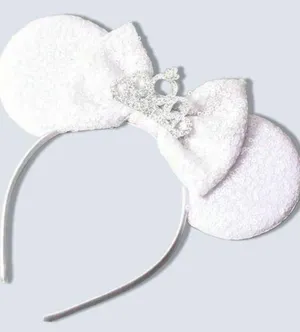 NEW White Glitter Sequin Bridal Wedding Tiara Disney Style Mouse Ears Headband thumbnail 1