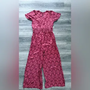 Anthropologie Red Printed Short-Sleeve Wide-Leg Jumpsuit Satin The Somerset thumbnail 4