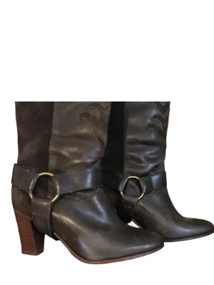 L.L. Bean Dark Brown Suede & Leather Western Style Heeled Calf High Boots (6.5) thumbnail 9