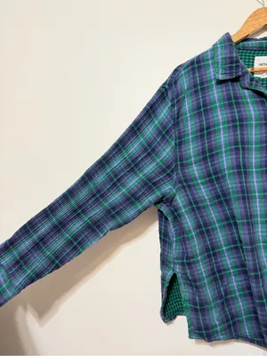 Aerie Plaid Button Up Flannel Shirt Size XXL Blue Green thumbnail 4