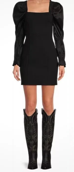 NWT A Loves A Obsidian Black Puff Long Sleeve Open Back Mini Dress‎ thumbnail 1