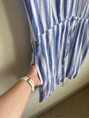 Rails Wren Pacifica Stripe Linen Blend Kaftan Dress Blue White Size Medium thumbnail 8