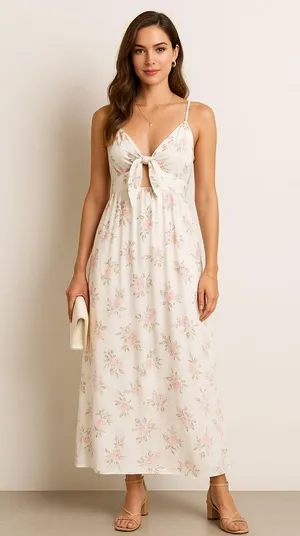 AZ Floral Tie-Front Maxi Dress Size L/XL NWOT thumbnail 1