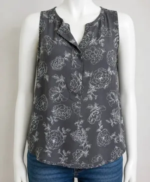 Loft‎ Outlet Womens Tank Top Grey White Floral Sleeveless Shell Blouse M thumbnail 1
