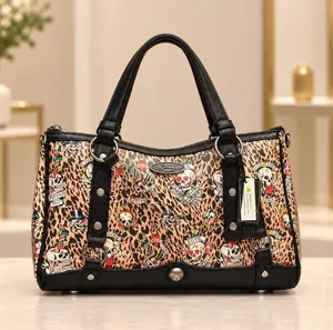 Ed Hardy Leopard Tattoo Skull Rhinestone Satchel Crossbody NWT thumbnail 1