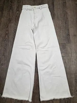 Zara Marine Straight High Waist Jean Raw Edge Size 2 Bone Light Gray thumbnail 1