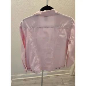 Las Olas Vintage Pink Denim Jacket Rhinestone Studded Y2K Jean Coat Women Size L thumbnail 5