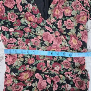 MNG Mango Women's Floral Long Sleeve‎ Mini Dress Ruched Bodycon V Neck thumbnail 11