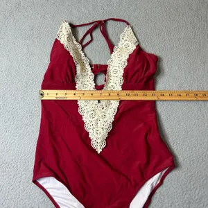 Cupshe Swimsuit Womens M Burgundy Lace Plunge One Piece‎ Swimsuit NEW thumbnail 4