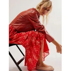 Free People Golden Hour Maxi Dress Cherry Red Medium Bohemian Spring Floral 70s thumbnail 12