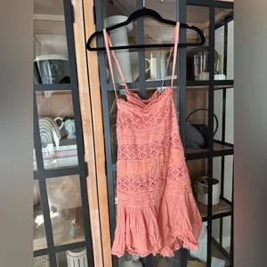 Free People Shailee Slip mini Dress Copper Rose embroidered ruffle square neck thumbnail 6