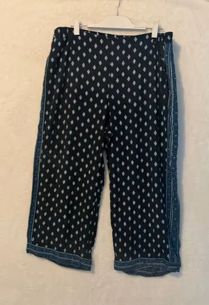 Boho Geometric Diamond‎ Print Wide Leg Cropped Pants Black Blue WPT089511 thumbnail 1
