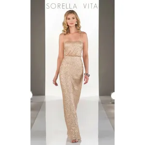 Sorella Vita Dress‎ Gold Sequin Maxi Spaghetti Strap Bridesmaid Party Dress size thumbnail 3