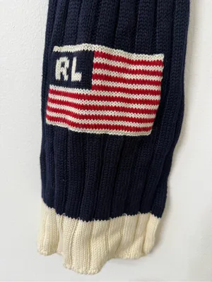 Polo Ralph Lauren Wool Blend Ribbed Navy Scarf Sweater with Flag thumbnail 2